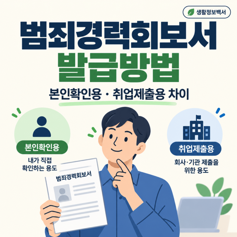 범죄경력회보서 발급방법 본인확인용 취업제출용 차이