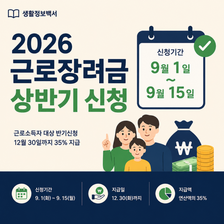 2026 근로장려금 상반기 신청 기간 9월 1일부터 15일까지 안내